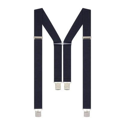 Navy blue heavy duty braces with silver-toned clips from Hoggs of Fife