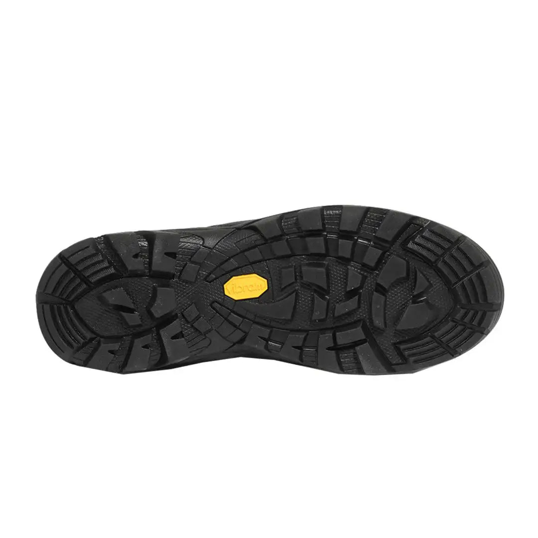 Black lugged sole with yellow logo on Aigle Laforse Vibram Sole Boots for outdoors and hunting