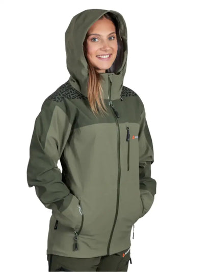 Green hooded alpine waterproof jacket perfect for wet weather country clothing