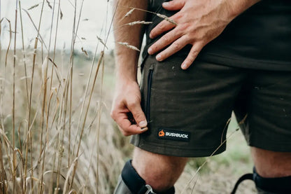 Olive green Bushbuck Dri-Seat Shorts perfect for outdoor adventures