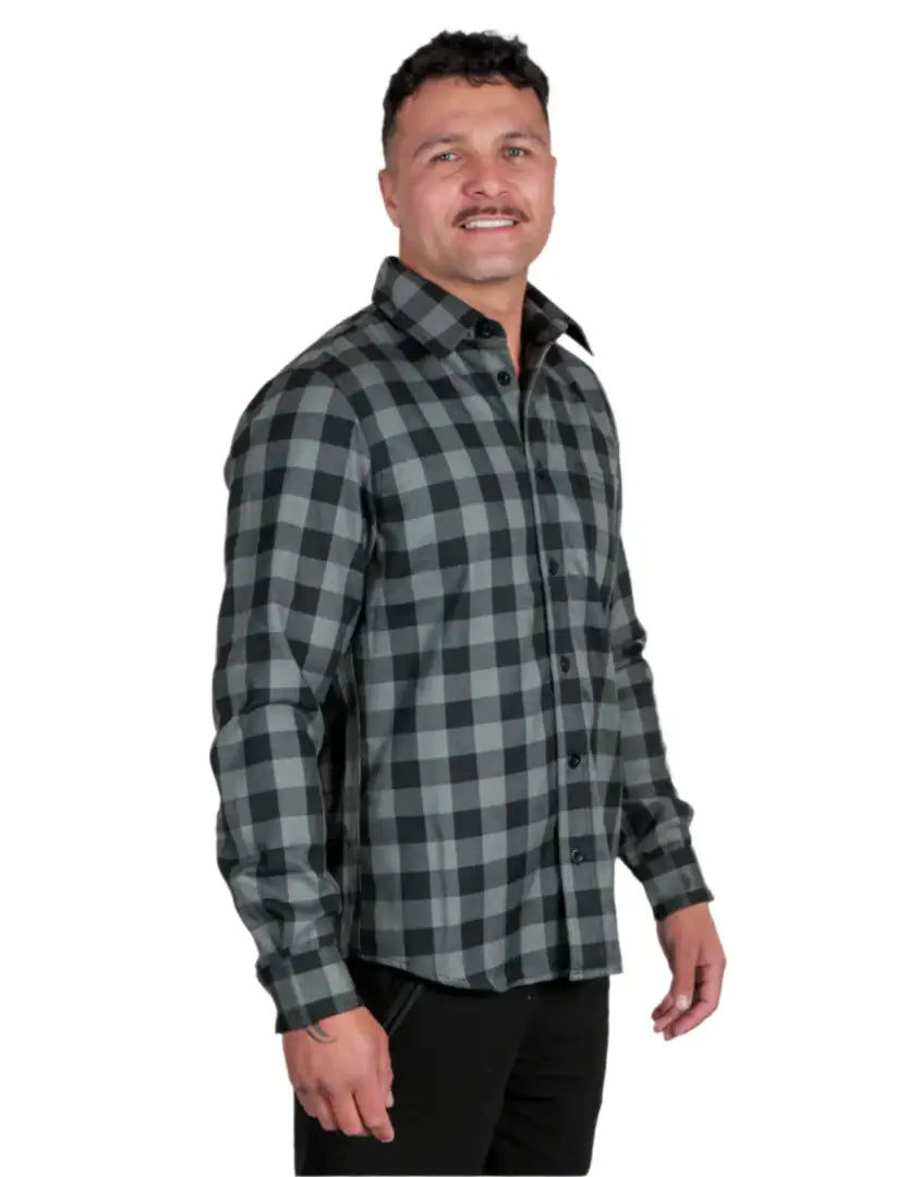 Gray and black checkered Bushbuck Flannel Shirt perfect for casual wear