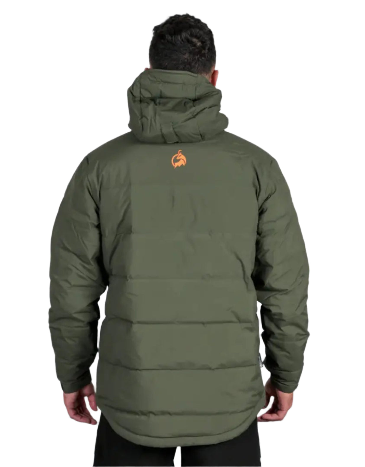 Olive green hooded puffer jacket perfect for country clothing, hunting, and outdoor adventures