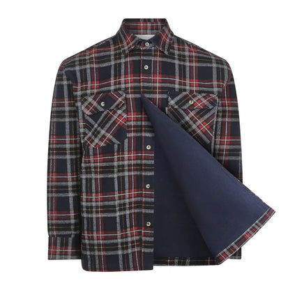 Plaid flannel Champion Kenmore Overshirt with navy cotton lining for added warmth