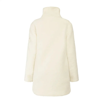 Cream-colored marina half zip fleece coat with high neck, perfect for cozy days