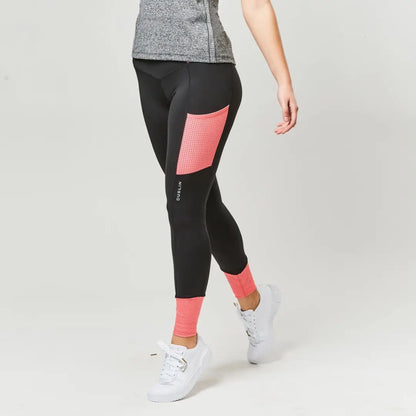 Black Dublin Power Performance leggings with pink accents, mesh panels, and comfort dry technology