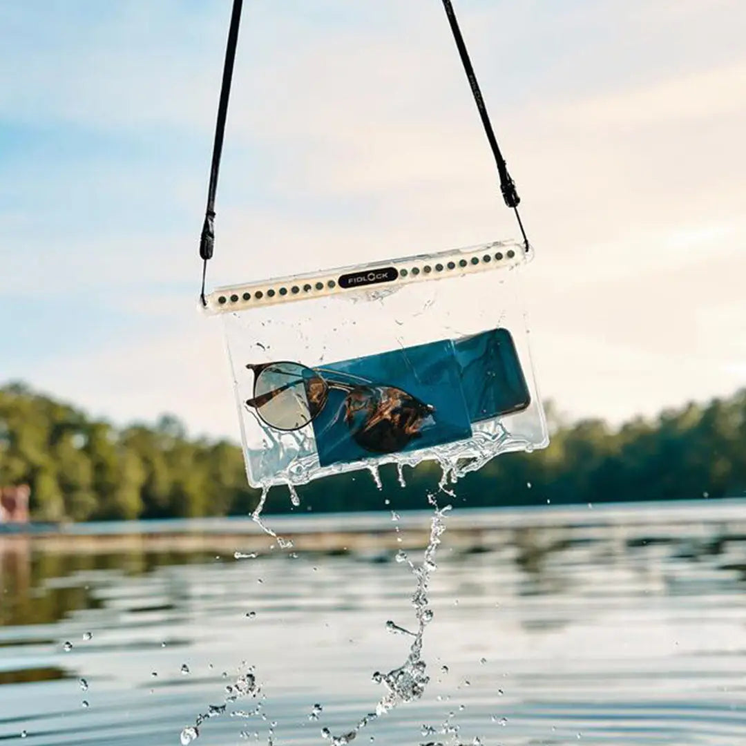 Waterproof Fidlock Multi Dry Bag for phone and sunglasses to keep your gear safe
