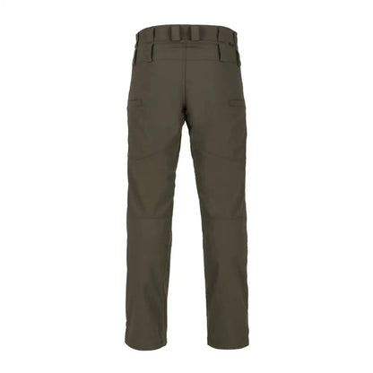 Olive green Helikon-Tex Woodsman Pants designed for outdoor enthusiasts with a straight leg fit