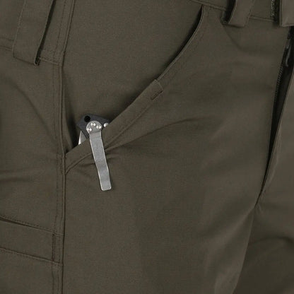 Zipper pull on olive Helikon-Tex Woodsman Pants created specifically for outdoor enthusiasts