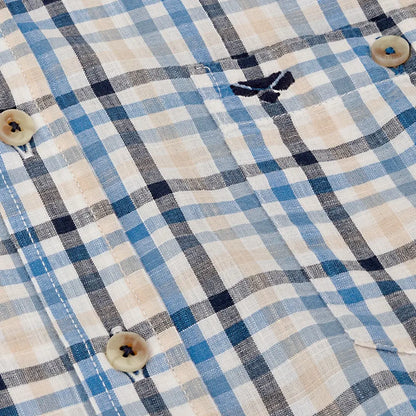 Blue and beige checkered shirt from Hoggs Of Fife Aberdour Short Sleeve collection