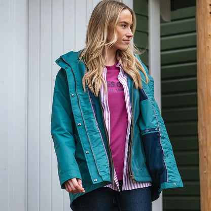 Teal hooded Hoggs of Fife Fara Waterproof Jacket perfect for all-weather adventures