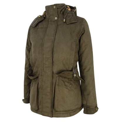 Olive green Hoggs of Fife Rannoch ladies hunting jacket with pockets and zip front