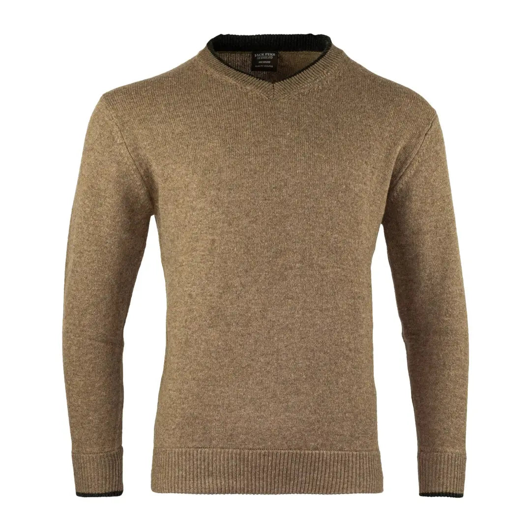 Beige Jack Pyke Ashcombe V-Neck Jumper with long sleeves and ribbed cuffs