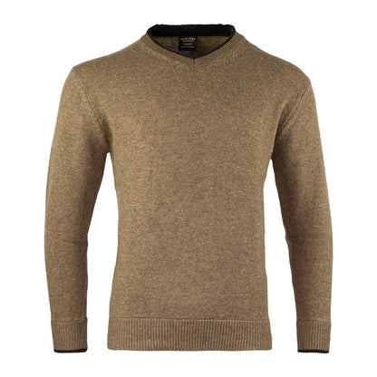 Beige Jack Pyke Ashcombe V-Neck Jumper with long sleeves and ribbed cuffs