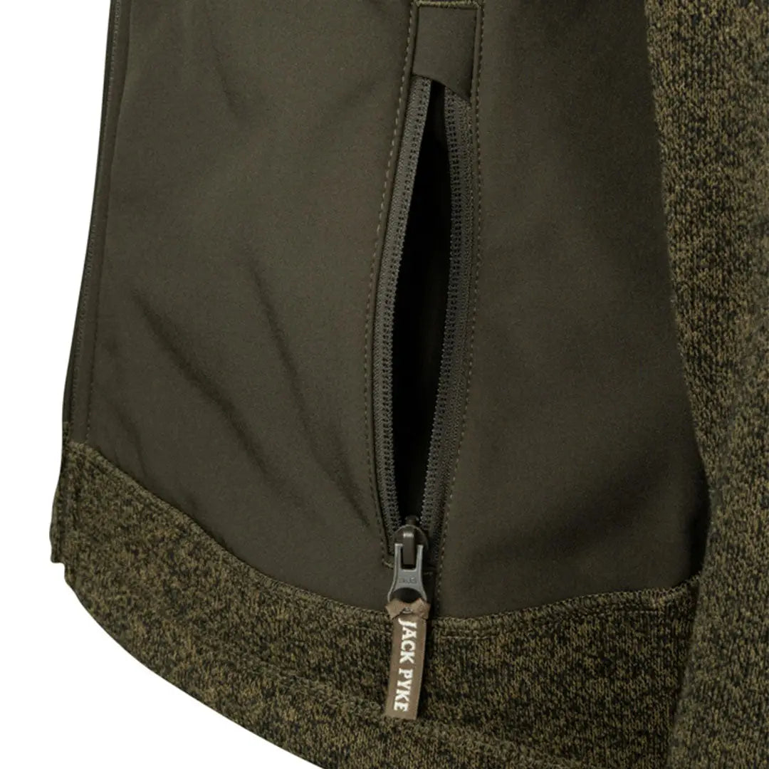 Green zippered pocket on Jack Pyke Ladies Hybrid Jacket for a stylish look