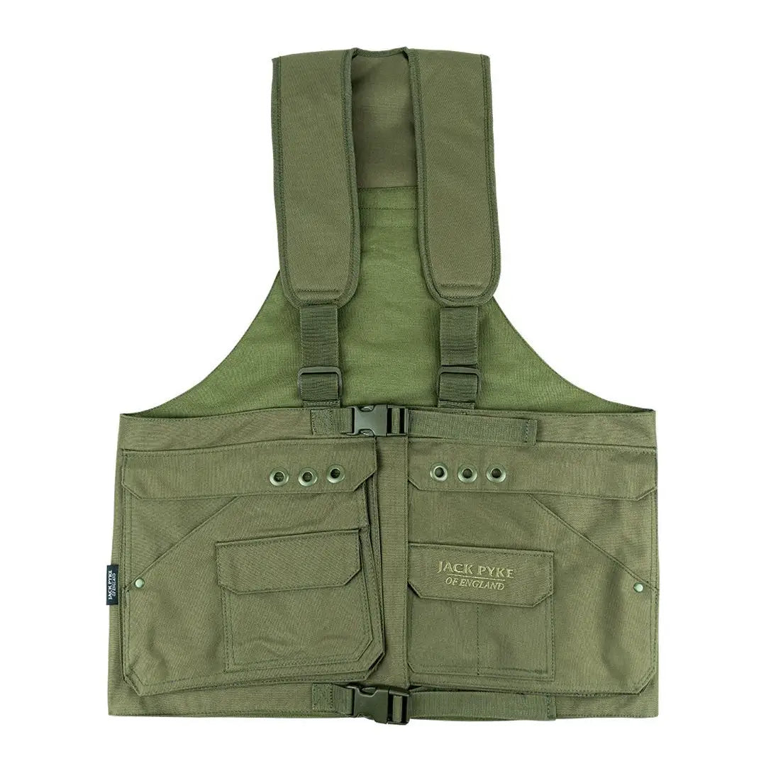 Military-style Jack Pyke Handlers Vest in olive green with pockets and adjustable straps