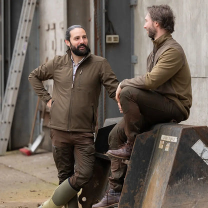 Two men wearing Jack Pyke Rannock Fleece Pullovers in stylish brown jackets