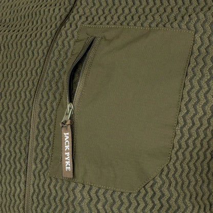 Olive green jacket pocket of the Jack Pyke Z Fleece Pullover for outdoor adventures