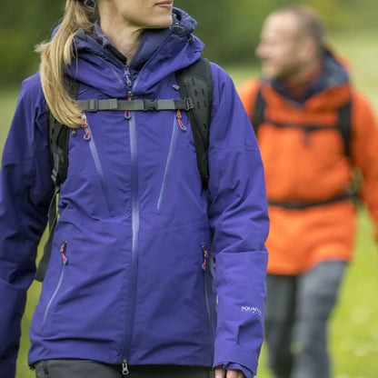 Purple waterproof Keela Women’s Pinnacle Jacket features black trim and multiple pockets
