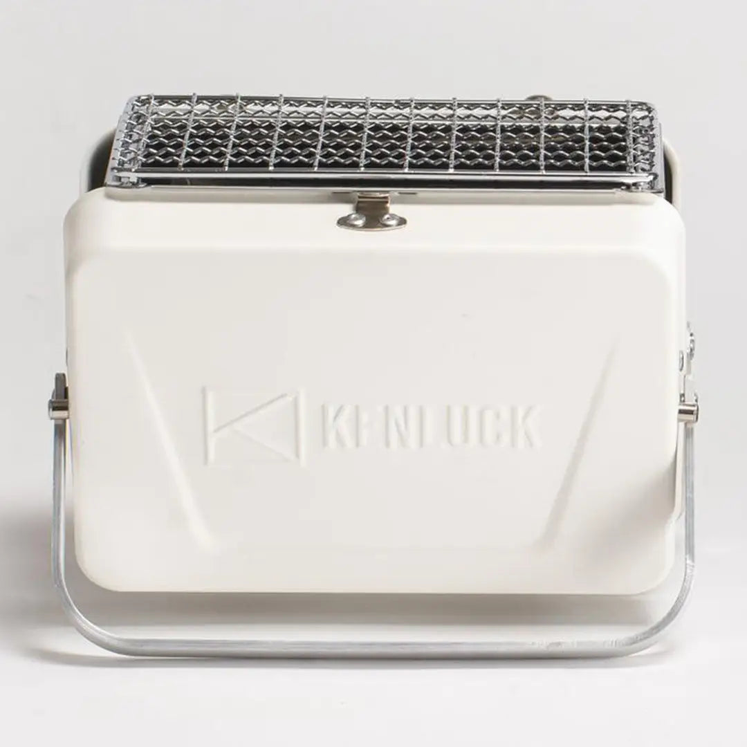 Portable white Kenluck Mini Grill perfect for BBQs and outdoor cooking adventures