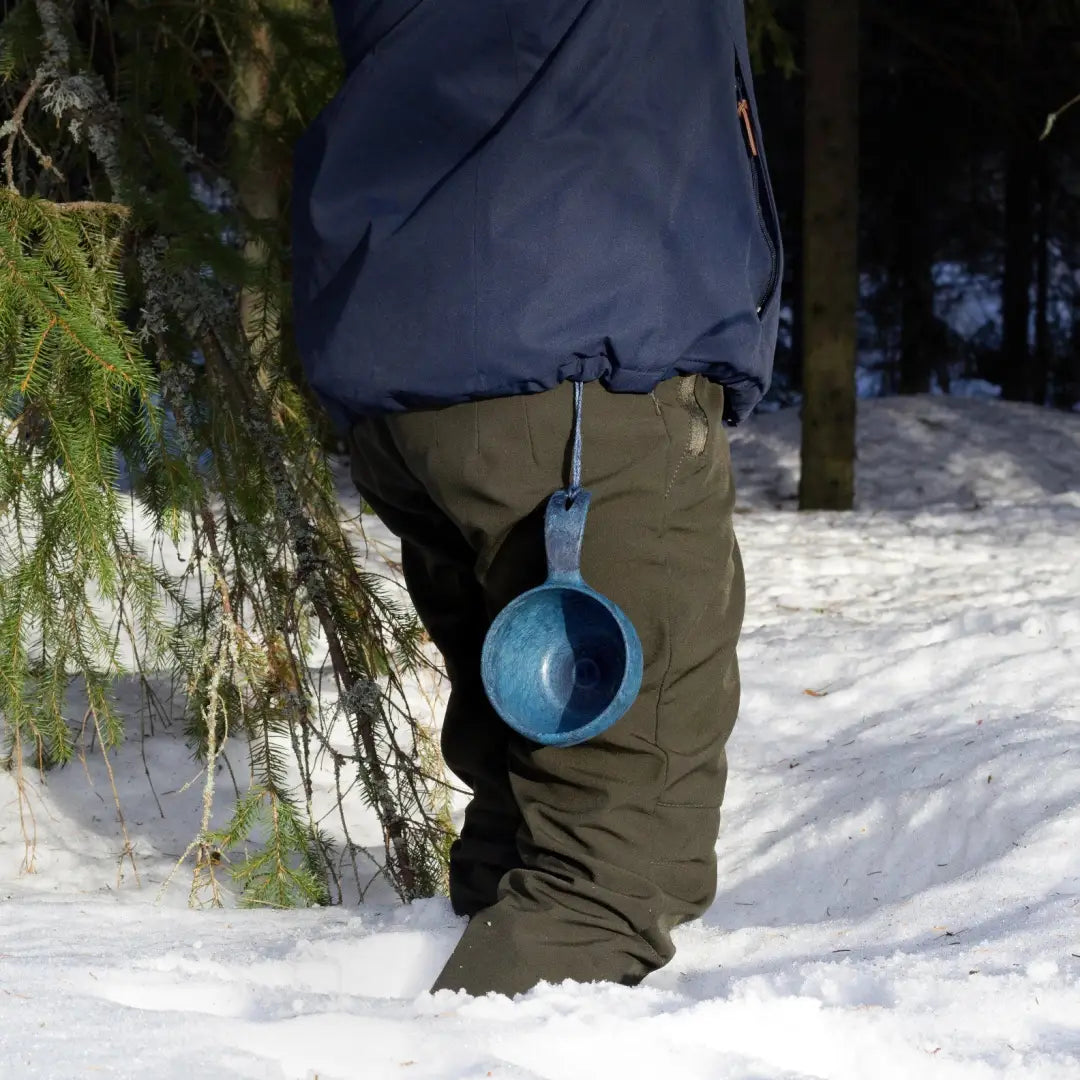 Blue plastic water dipper in Kupilka Large Cup, perfect for country clothing and outdoor hunting