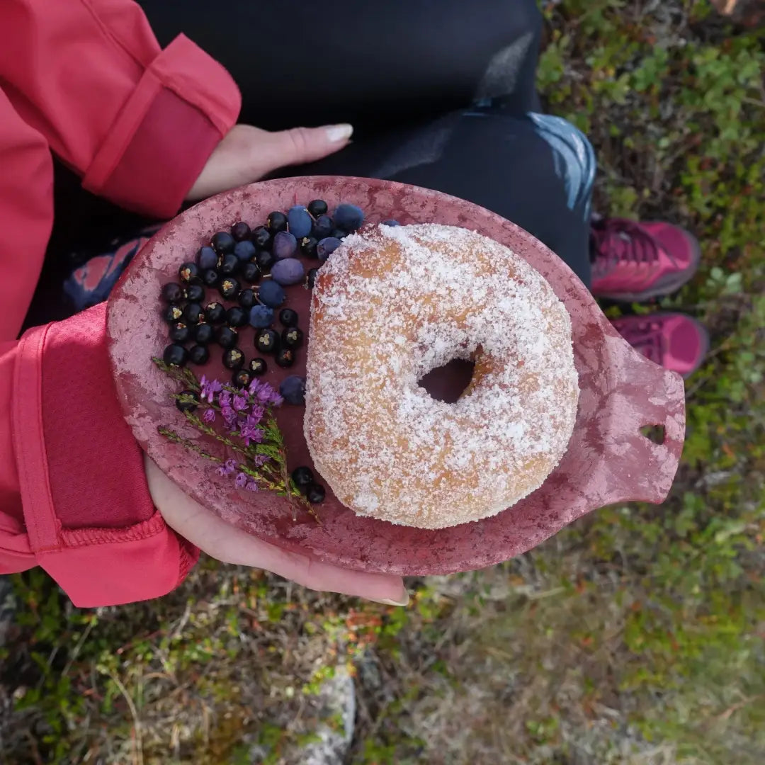 Sugar-coated donut with berries on Kupilka Small Plate, perfect for country clothing lovers