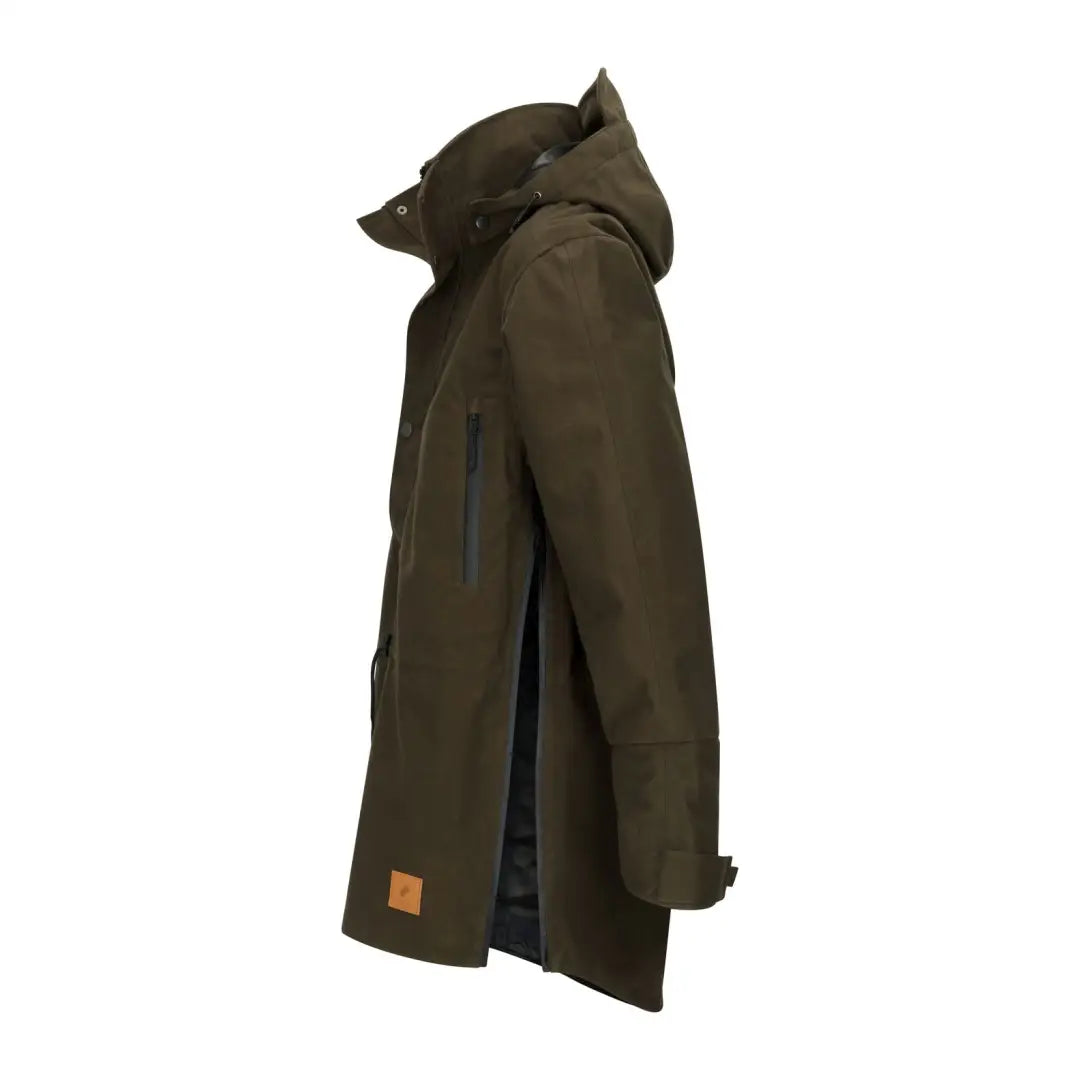 Olive green hooded parka in New Forest Country Sport Smock style, perfect for outdoor adventures