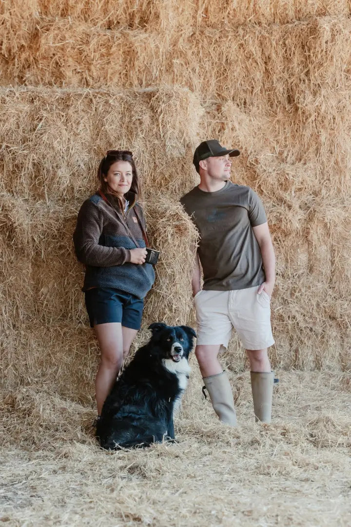 Rural couple with dog wearing New Forest Ladies Fox Fibre Pile Fleece outdoors