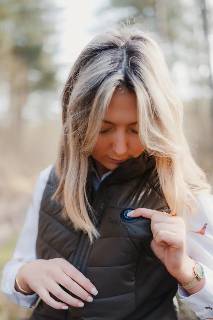 Olive green puffer vest from the New Forest Ladies Heated Gilet collection