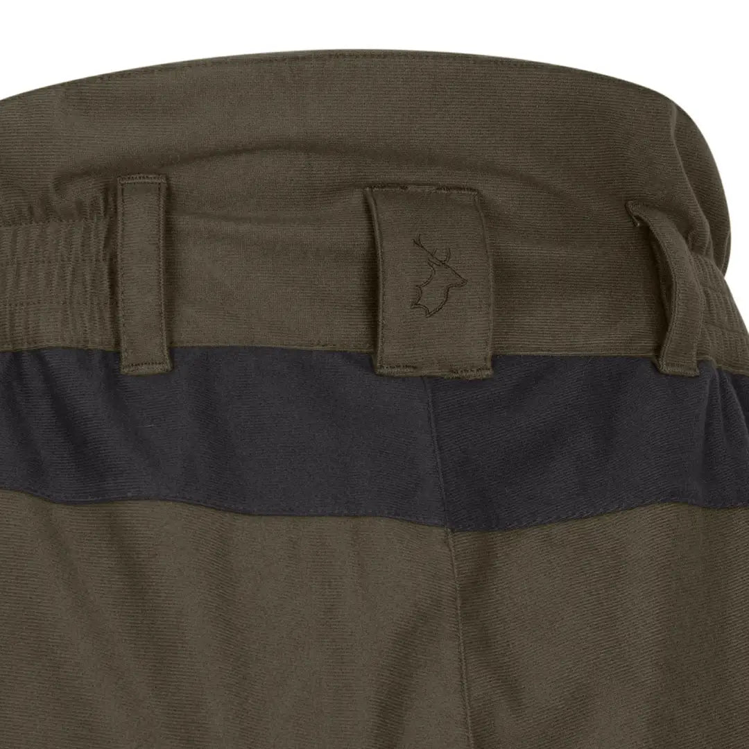 Olive green Forest Nightjar Trousers with a stylish black waistband. Perfect for any outing