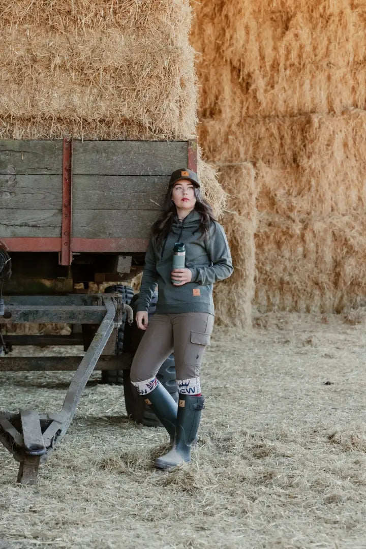 Woman in forest ladies outdoor stretch trousers ready for adventure