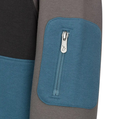 Gray and blue zippered pocket on New Forest Raptor Hoodie for stylish country clothing