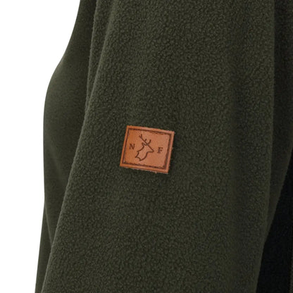 Green sleeve of New Forest Ladies Trail Fleece featuring leather patch and YKK zip