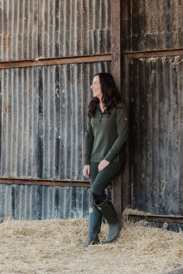 Woman in green New Forest Ladies Trail Fleece for outdoor forest trail adventures