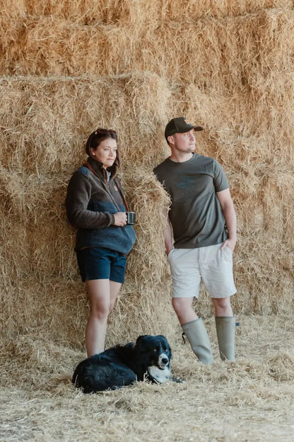 Farmers with dog near hay bales on New Forest Logo T-Shirt, forest clothing graphic