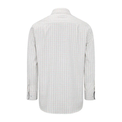 White button-up shirt with a thin black grid pattern from New Forest Premium Tattersall Shirt