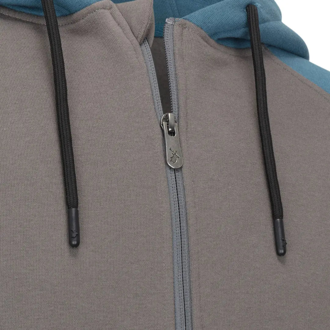 Gray and blue zippered hoodie from the New Forest Raptor Hoodie collection