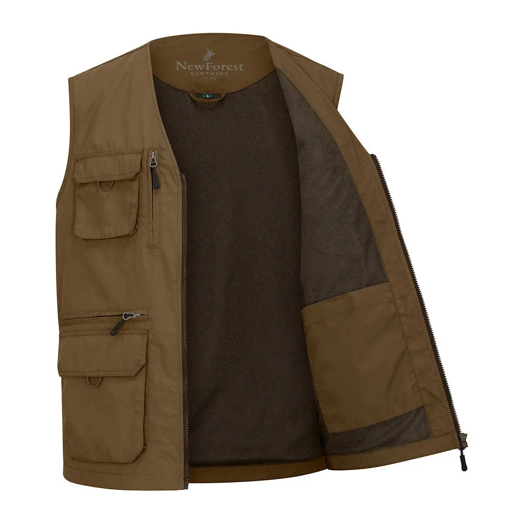 Open brown vest with pockets, perfect for your New Forest V-Neck Explorer Gilet adventures