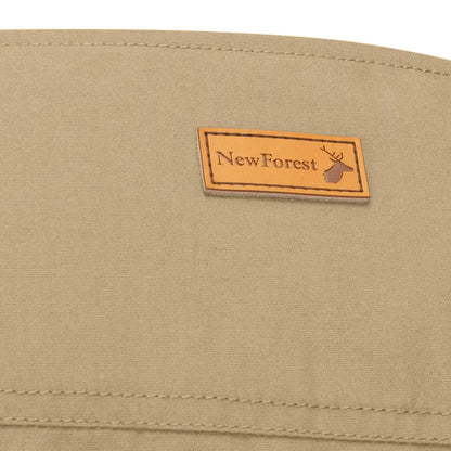 Khaki fabric with leather logo patch on a New Forest V-Neck Explorer Gilet