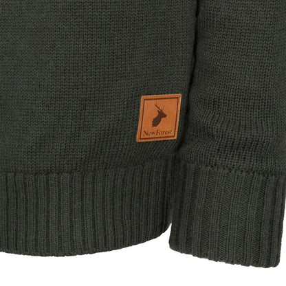 Green knitted sweater featuring the forest woodlark waterproof design
