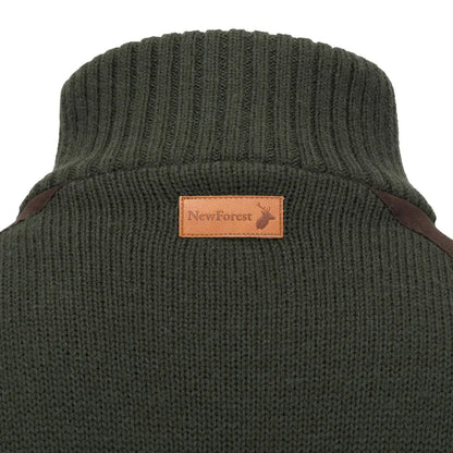 Green knitted Forest Woodlark Waterproof Jumper with stylish leather accents