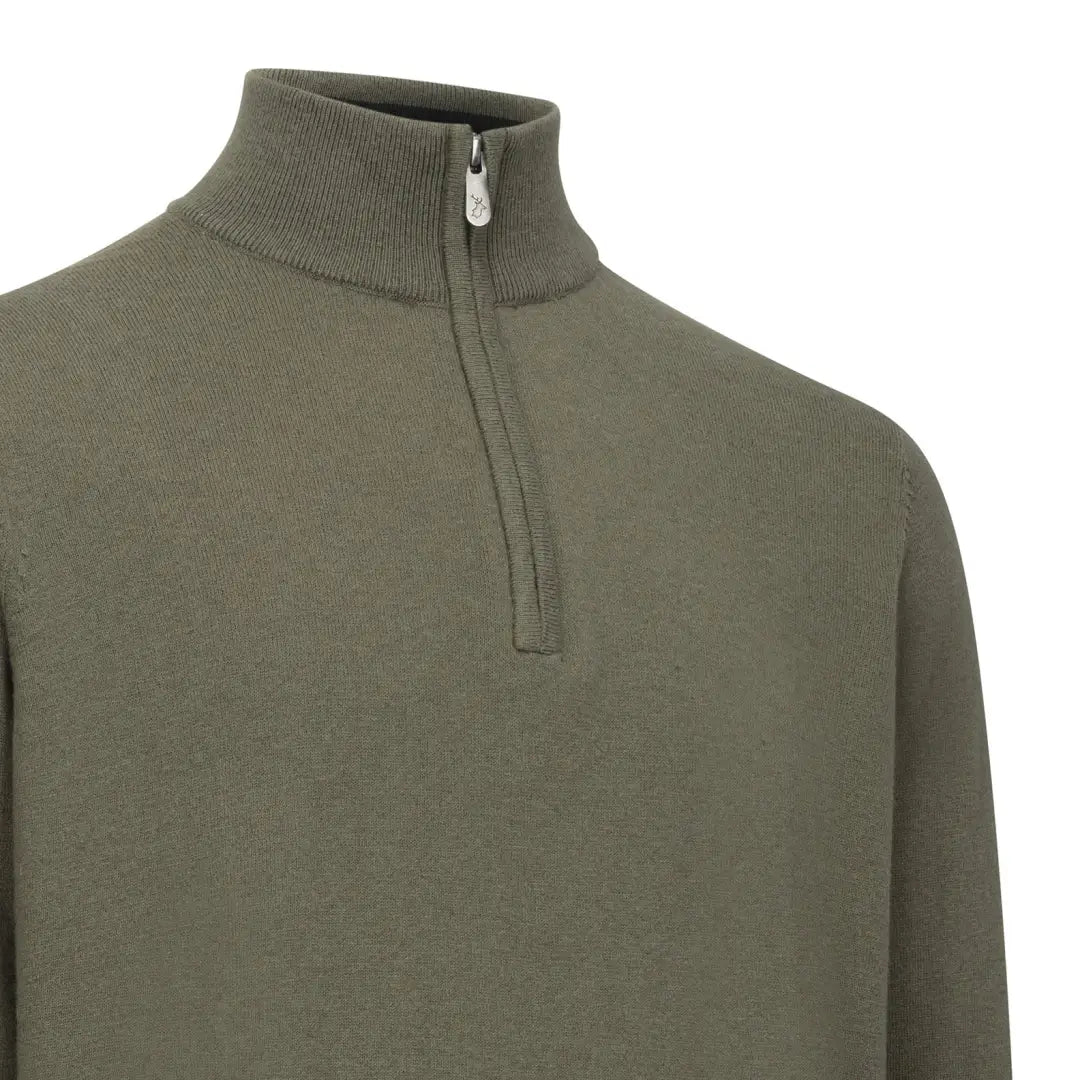 Olive green quarter-zip sweater perfect for layering in the New Forest Zip Neck Jumper