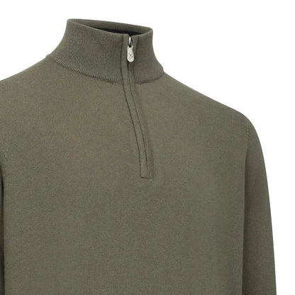 Olive green quarter-zip sweater perfect for layering in the New Forest Zip Neck Jumper