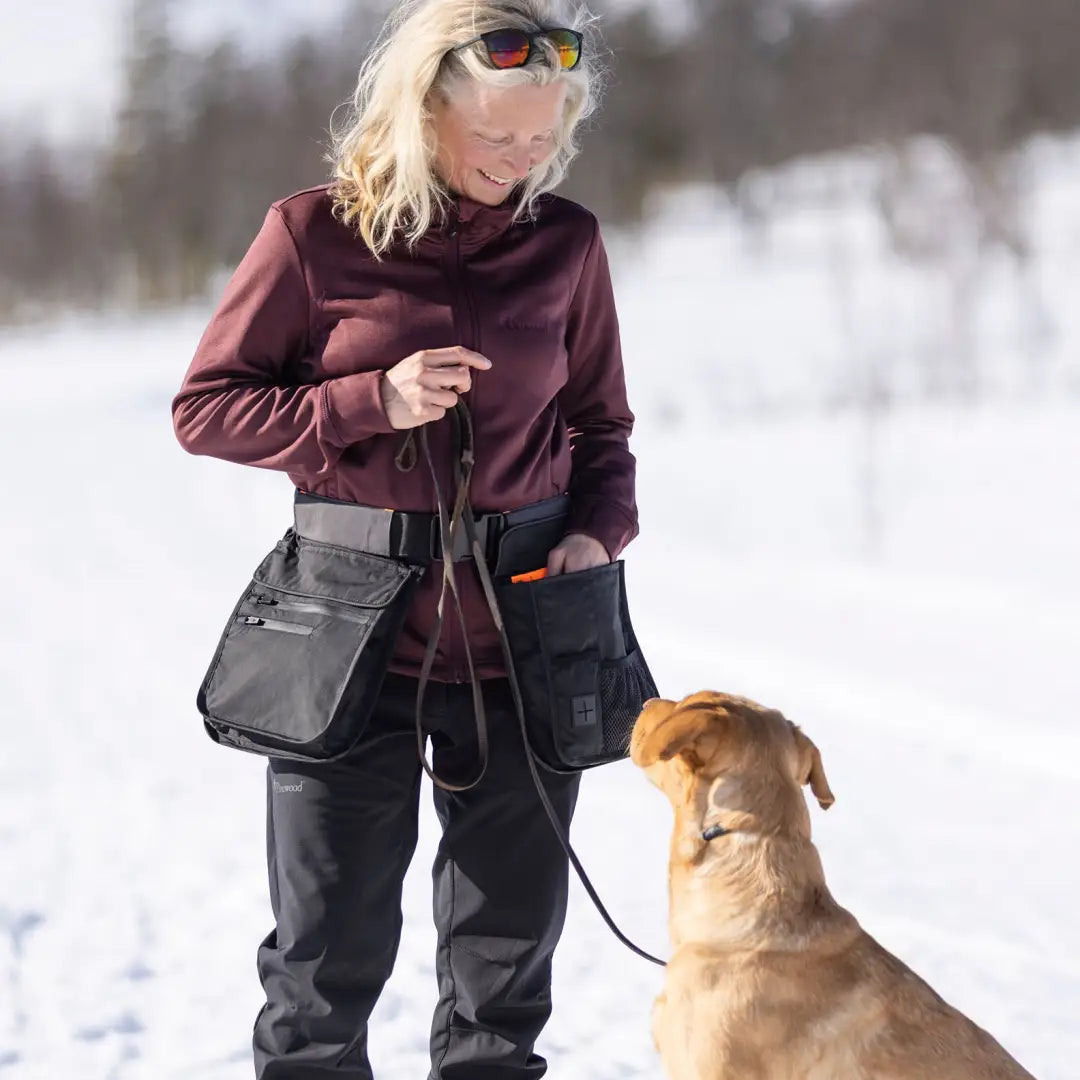 Black dog training treat bag in Pinewood Dog Sports Utility Belt for active dog sports