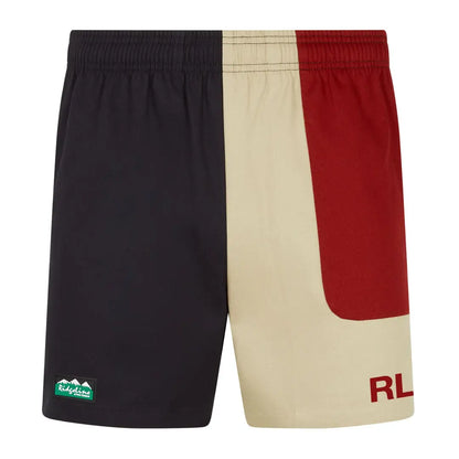 Colorblock Ridgeline Backslider Shorts in navy, beige, and red, perfect for country clothing