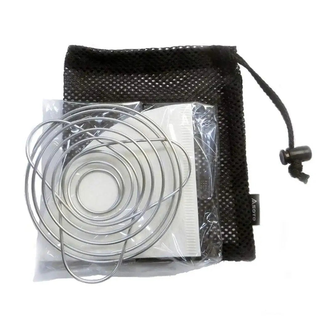 Coffee filter set in a mesh bag for Soto Helix Coffee Maker brewing