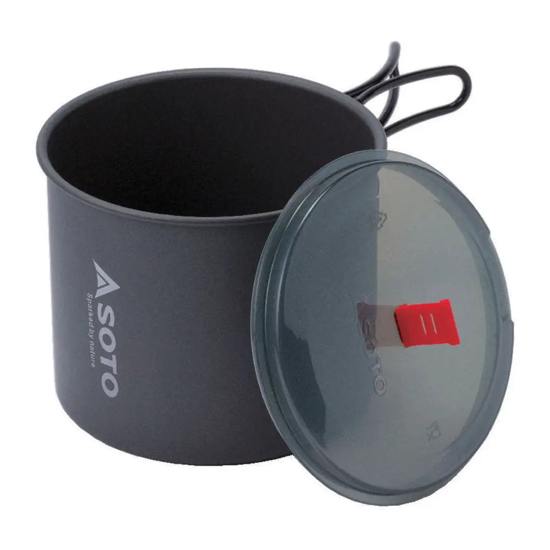 Gray camping pot with lid perfect for outdoor adventures with the Soto New River Pot
