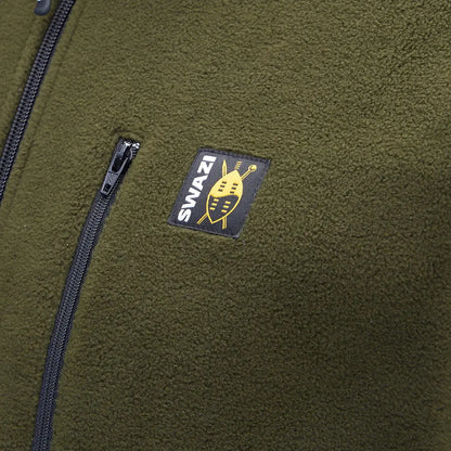 Green fleece jacket on Swazi Bush Shirt, perfect for outdoor adventures with Swazi Bush vibe