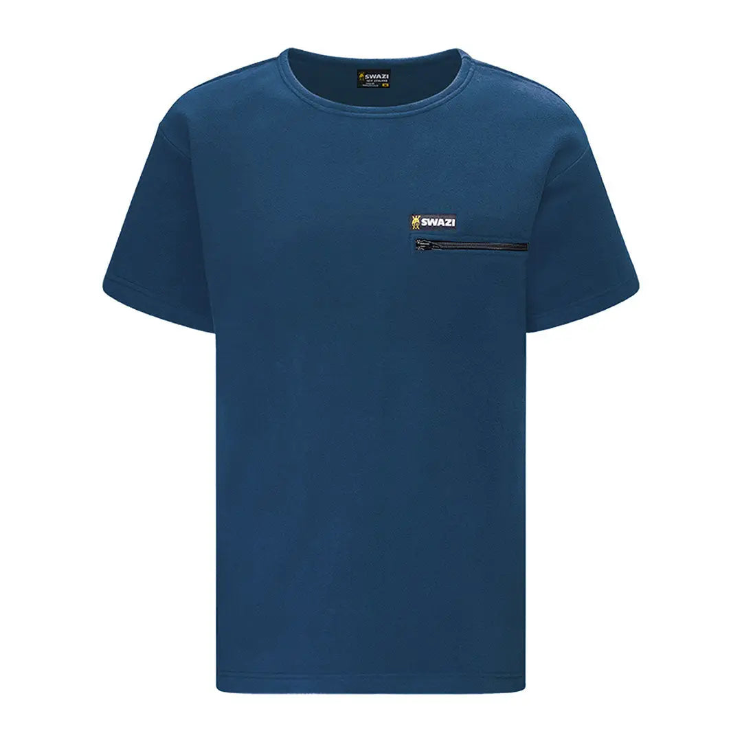 Blue Swazi Bushmans Tee with short sleeves and zippered pocket for outdoor looks