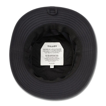 Black bucket hat from Tilley Logo Technical T1 Bucket for stylish outdoor adventures
