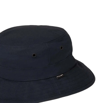 Navy Tilley bucket hat made from British Millerain waxed cotton for outdoor style